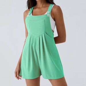 Halara Adjustable Strap Button Multiple Pockets Waffle Casual Short Overalls